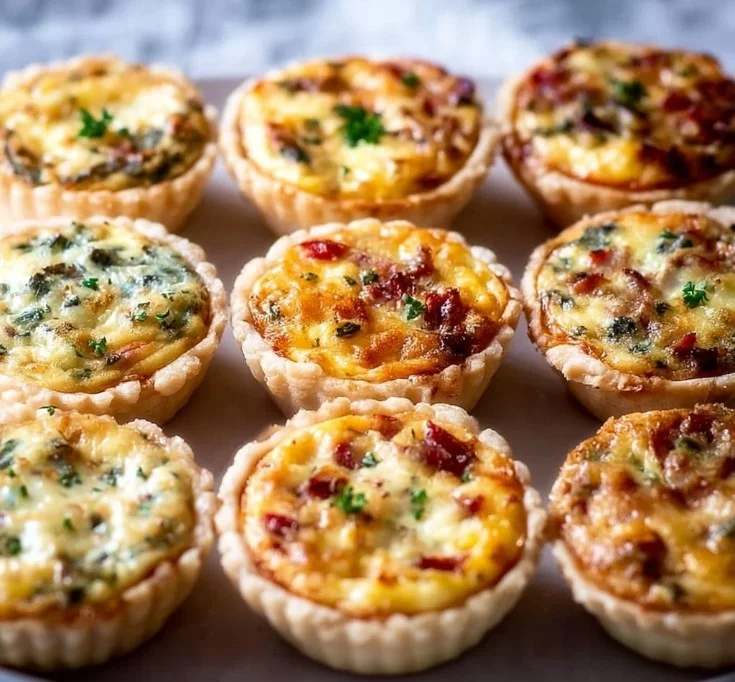 Delicious mini quiches served as appetizers on a platter.