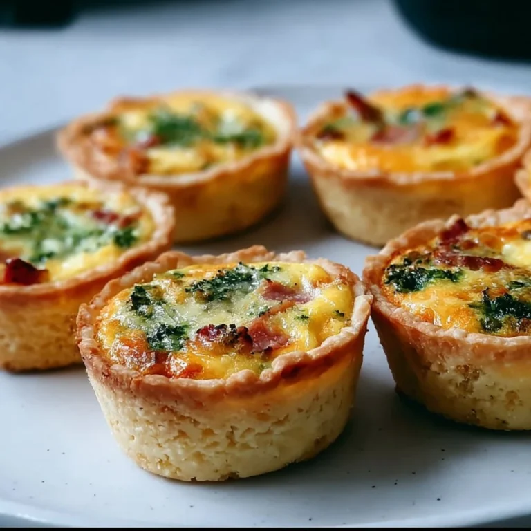 Homemade mini quiches served on a platter with various fillings