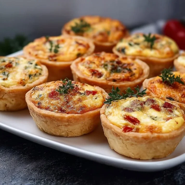 Selection of mini quiches with various fillings on a platter