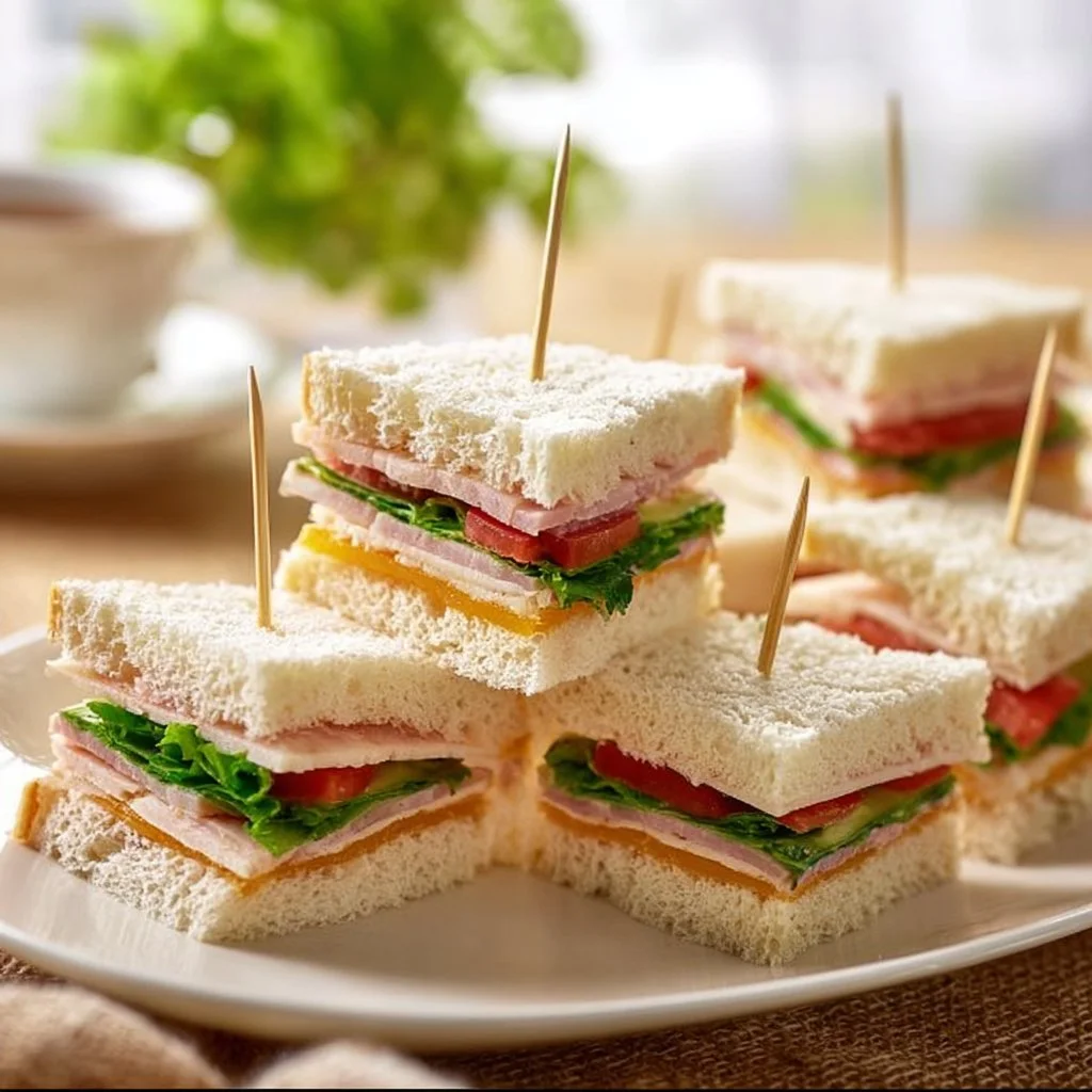 A platter of assorted mini sandwiches with fresh ingredients and colorful presentation.