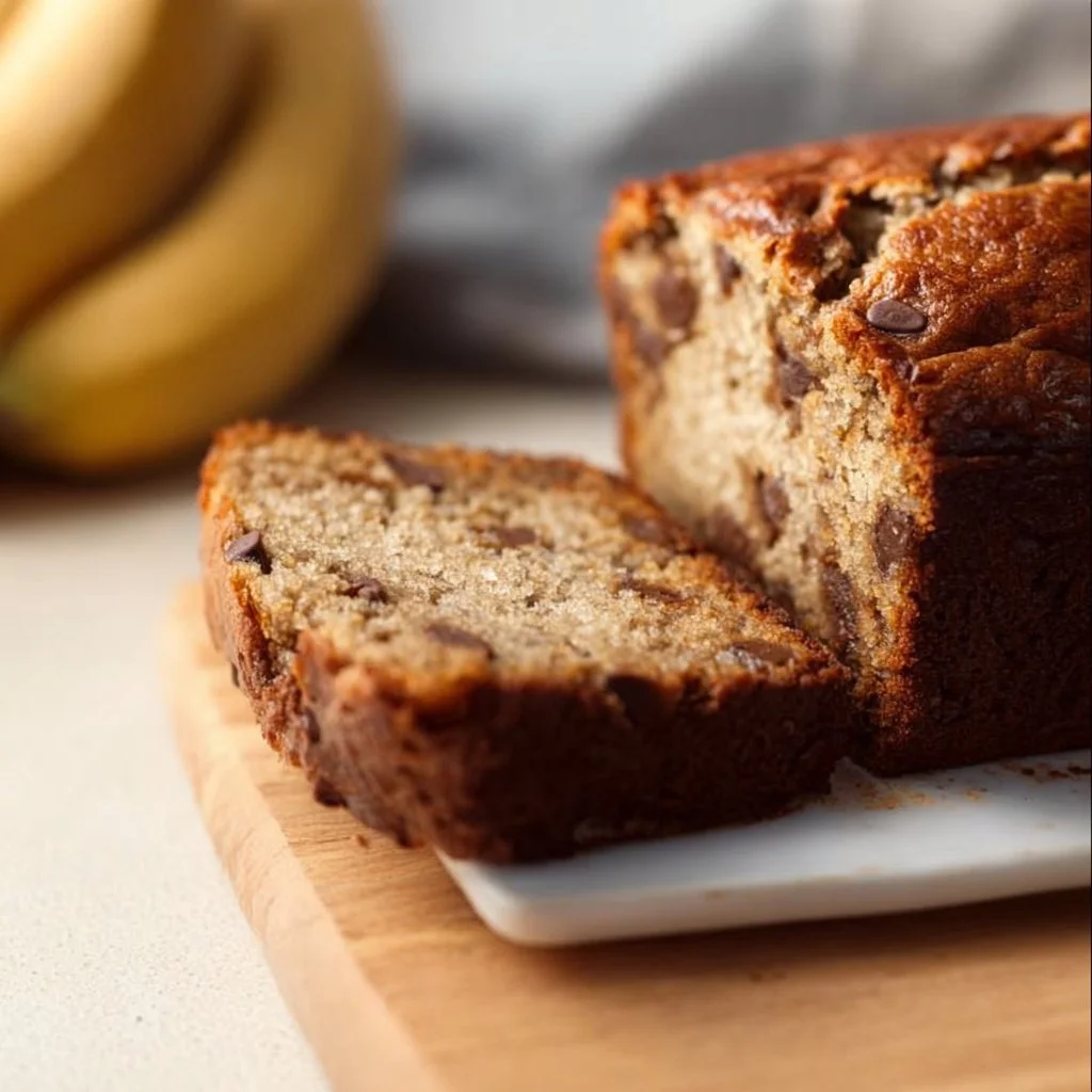 Deliciously moist banana bread with ripe bananas and walnuts