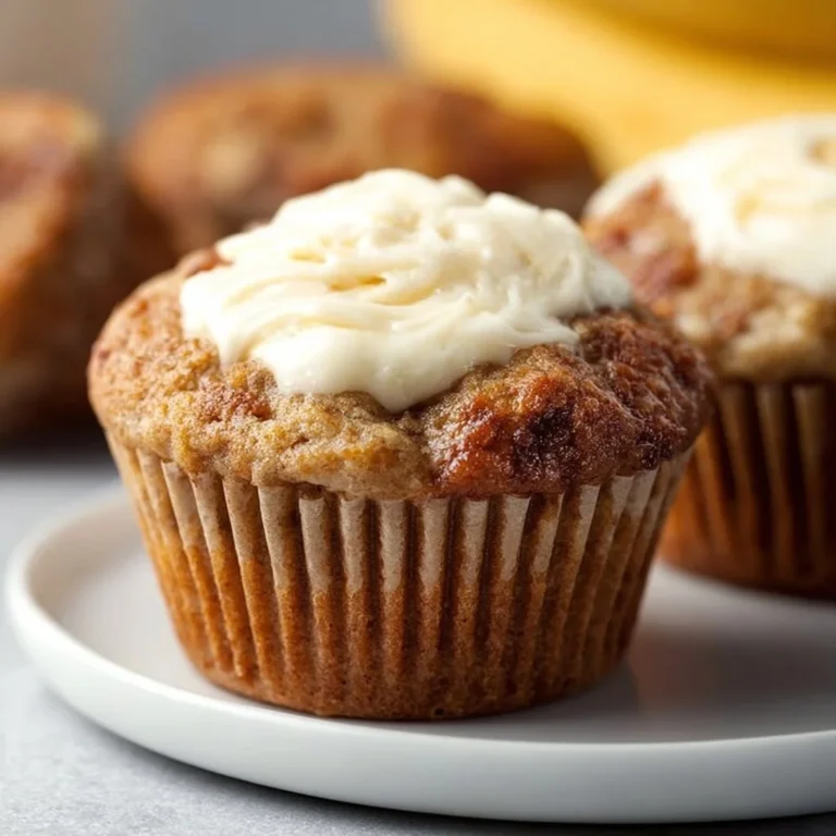 Moist banana cream cheese muffins with a golden top and cream cheese swirl.