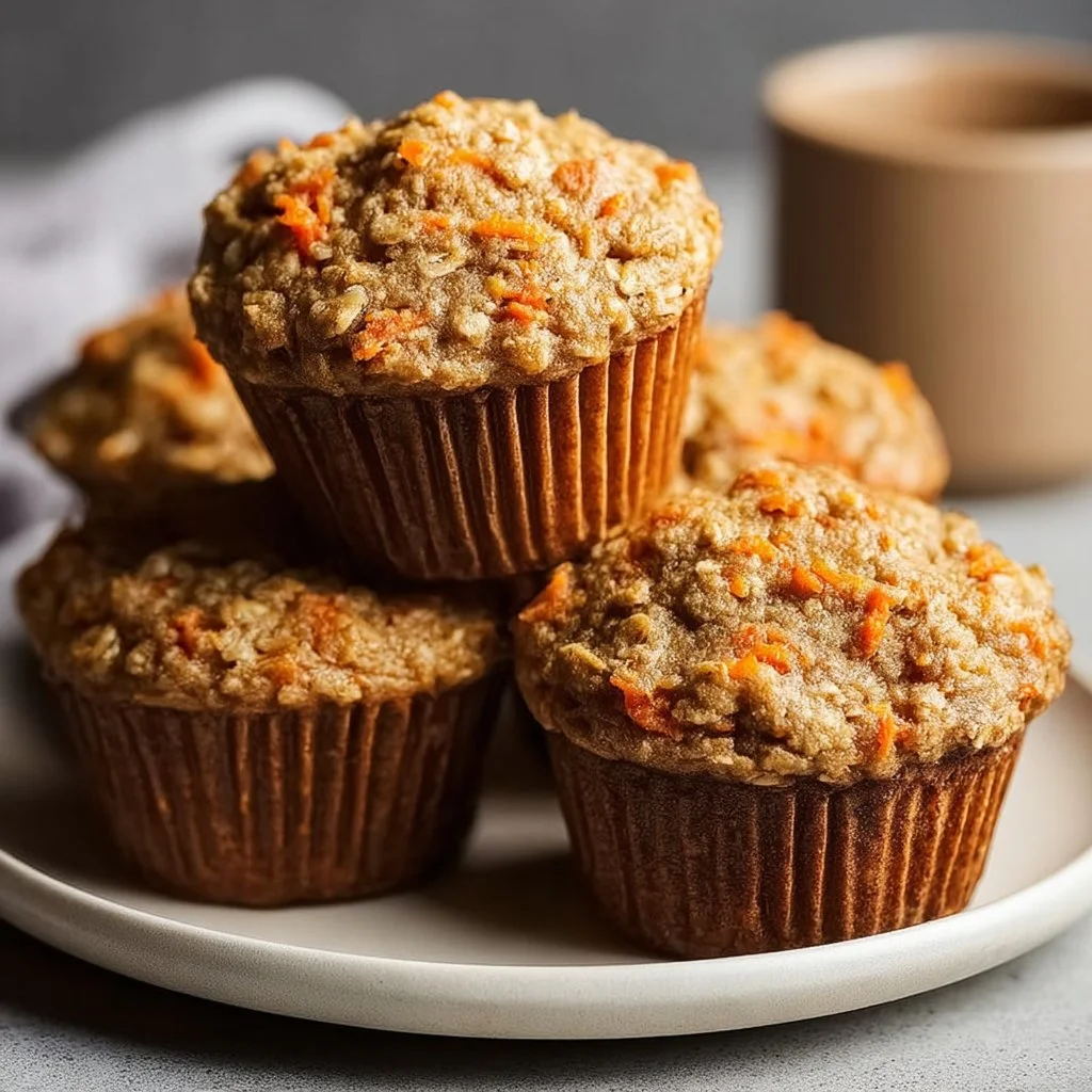 Healthy one-bowl oatmeal carrot muffins fresh out of the oven.
