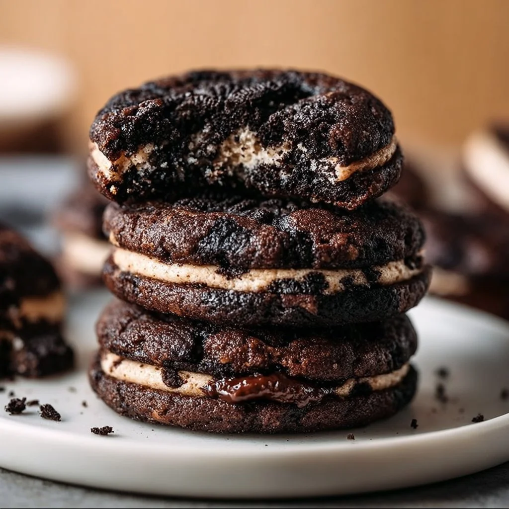 Oreo Brookies with layers of brownie and Oreo cookie on a plate