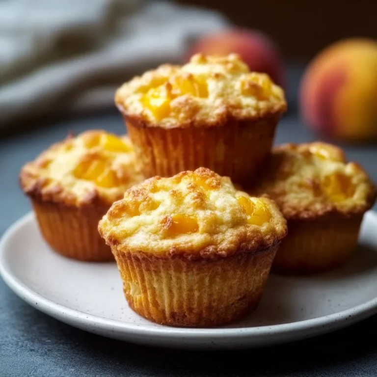 Delicious peach cottage cheese muffins on a wooden table