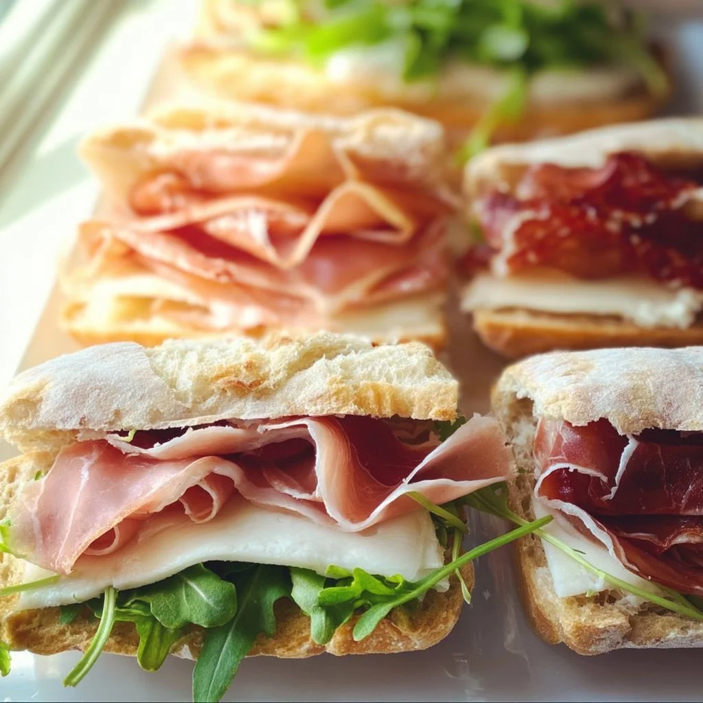 Delicious prosciutto sandwich picnic setup with fresh ingredients