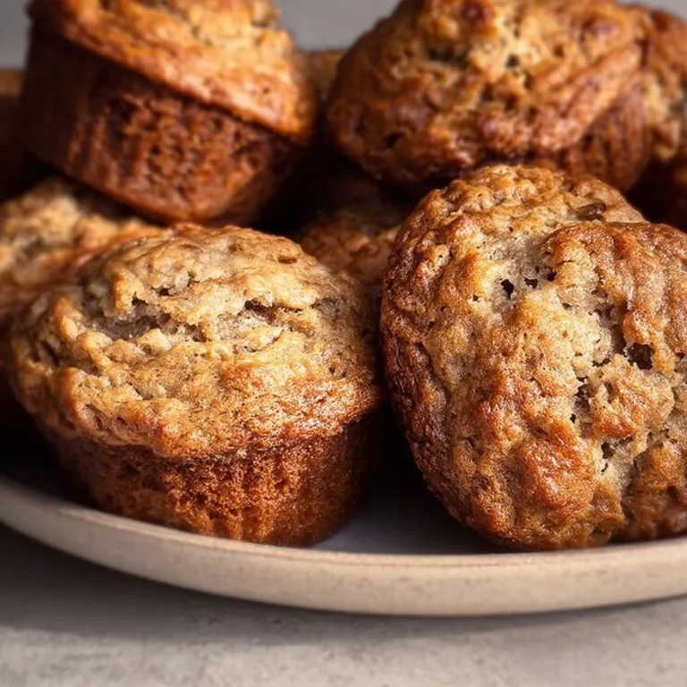 Reduced-sugar banana bread muffins topped with nuts and a golden crust.
