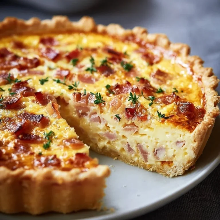 Savory bacon and cheese quiche served on a plate