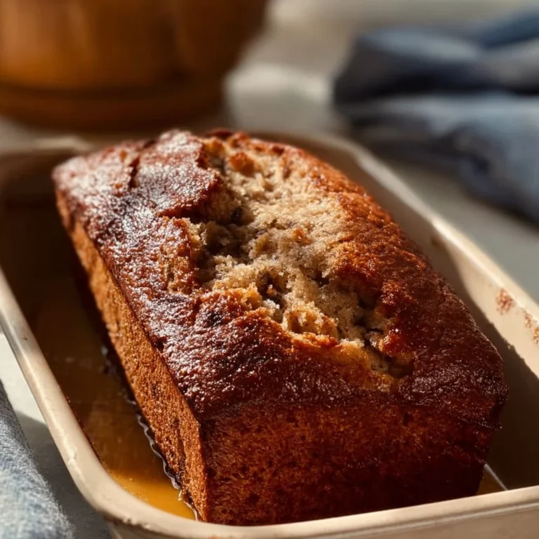 Sourdough discard banana bread loaf on a wooden cutting board