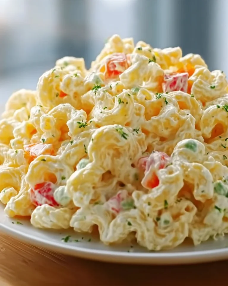 Delicious Southern macaroni salad served in a bowl with colorful ingredients