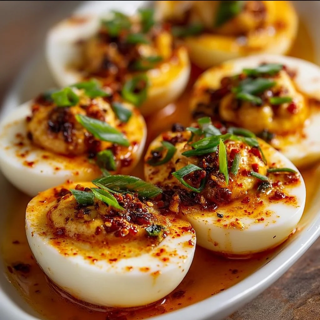 Spicy Chili Garlic Deviled Eggs