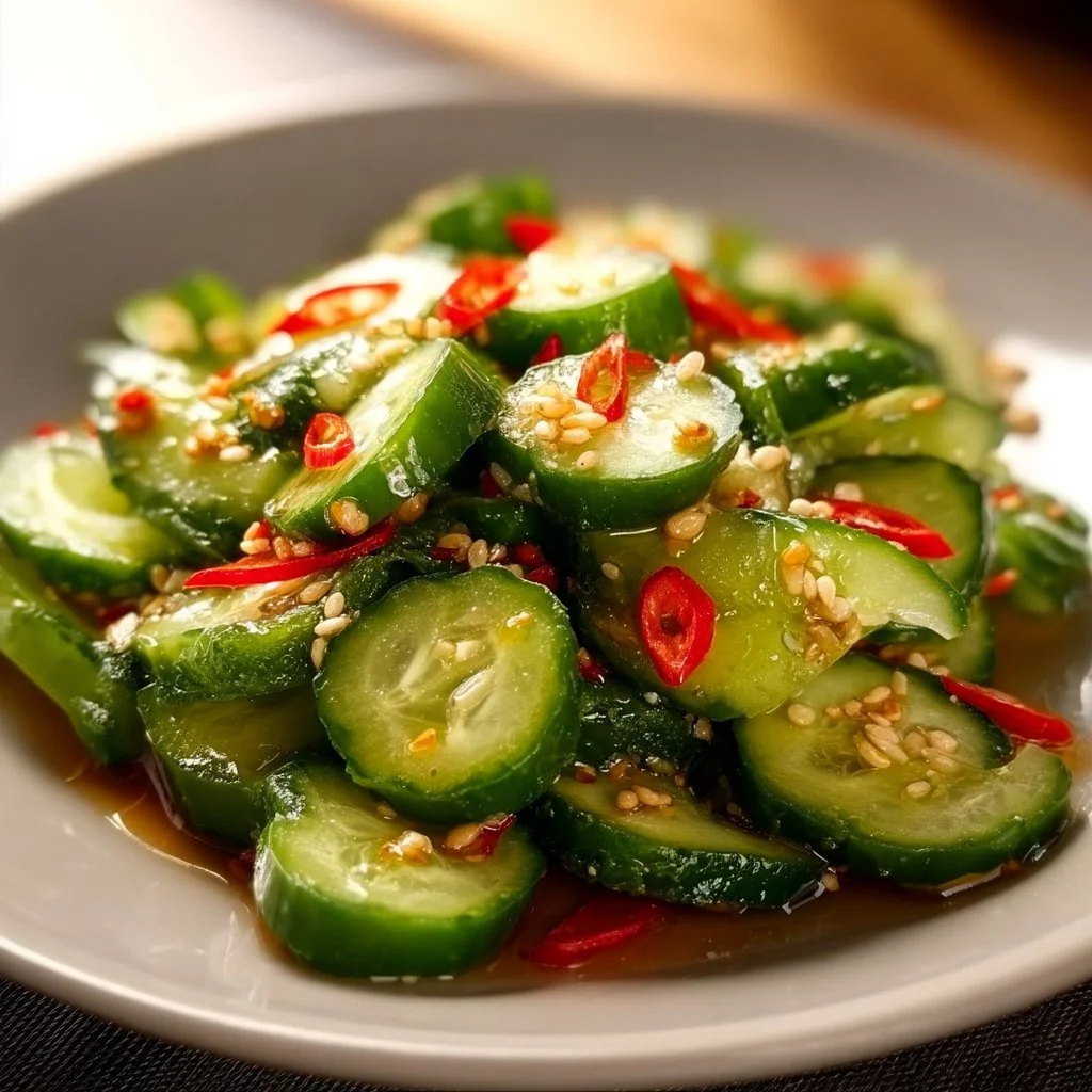 Spicy cucumber salad with fresh ingredients and vibrant colors