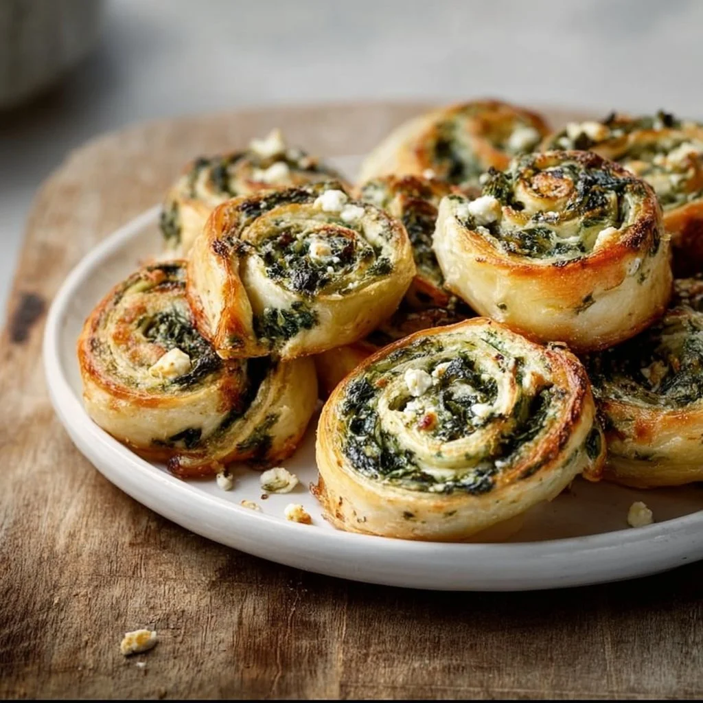 Delicious Spinach Feta Pinwheels served on a platter