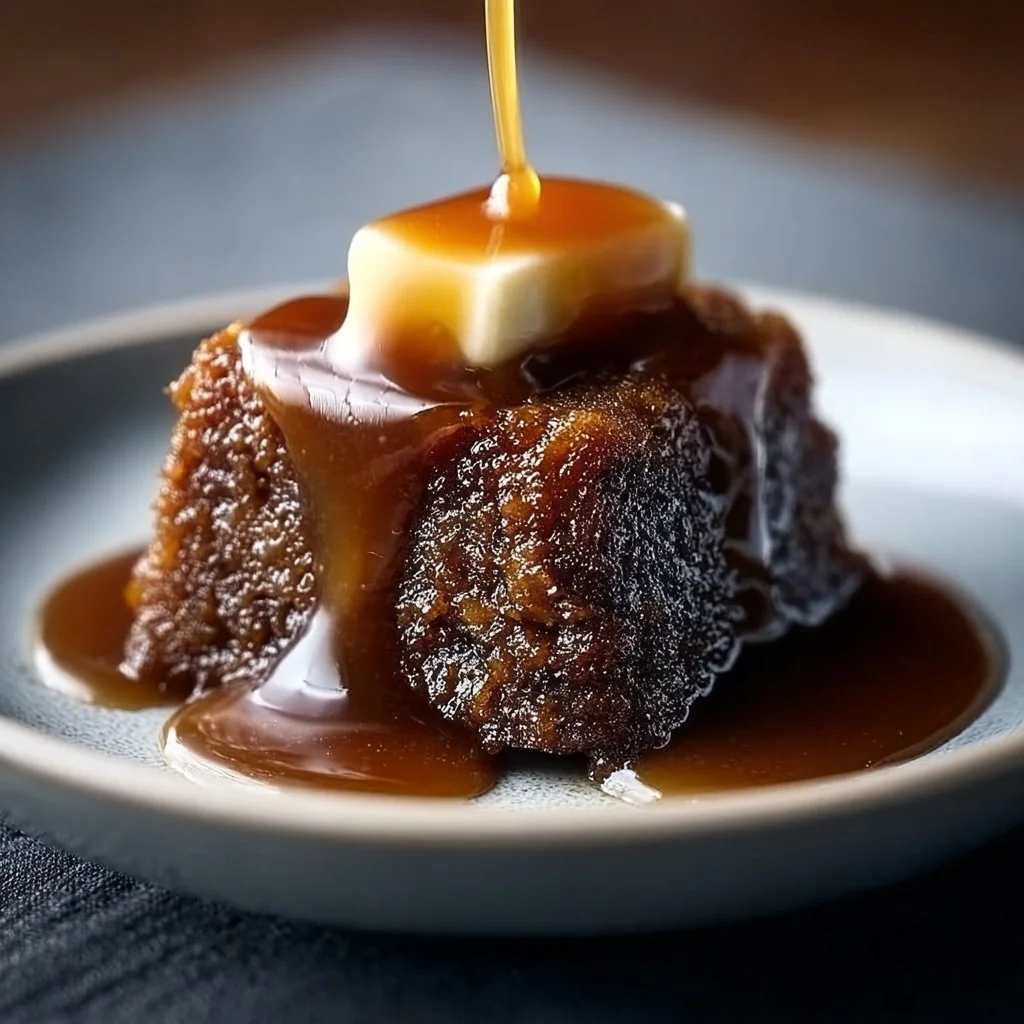 Delicious sticky toffee pudding served with creamy sauce