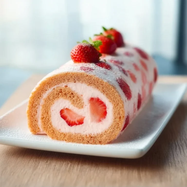 Delicious Strawberry Cake Roll with fresh strawberries and cream filling