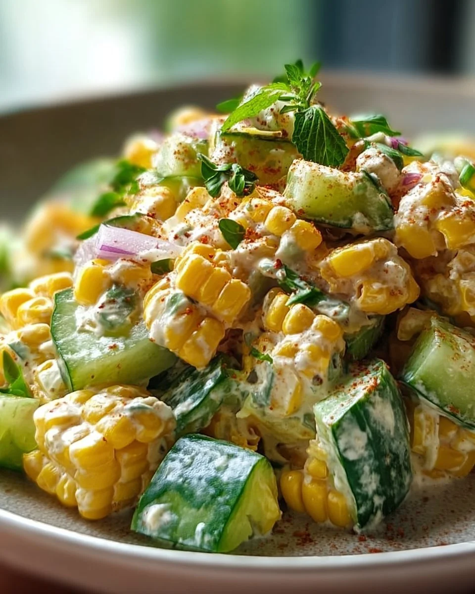 Street Corn Salad with cucumber and creamy dressing