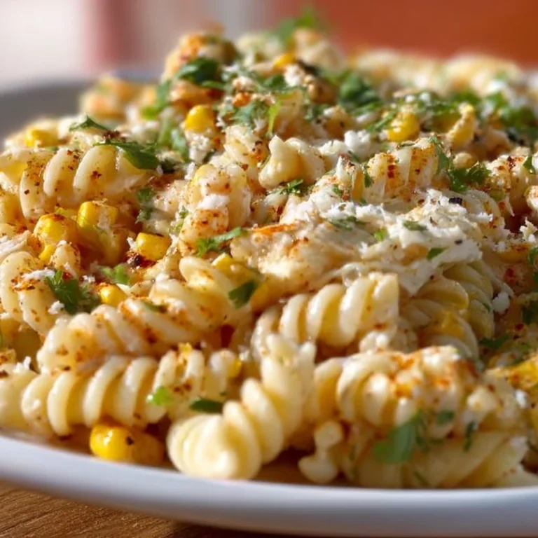 Delicious Street Corn Pasta Salad with colorful vegetables and dressing.
