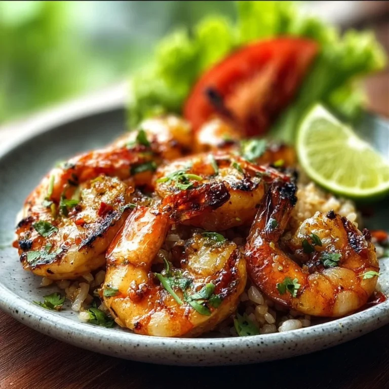 Delicious Thai chili lemongrass grilled shrimp served on a plate.