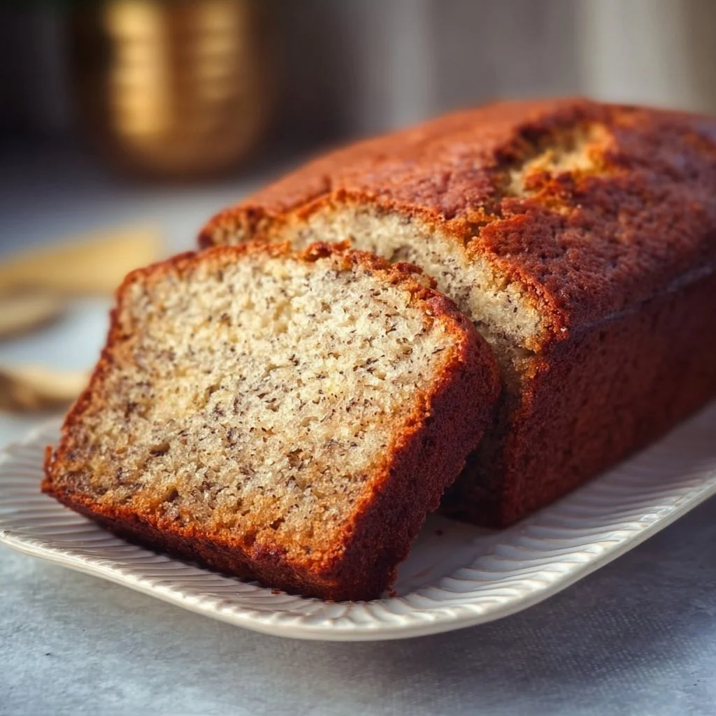 Freshly baked banana bread with walnuts on a rustic table