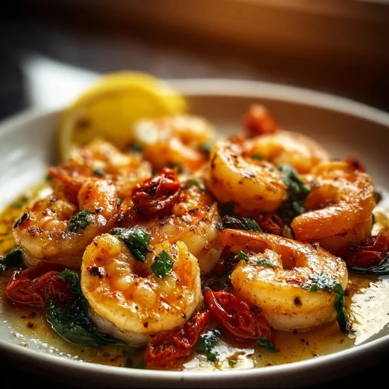 Delicious Tuscan shrimp in a creamy garlic sauce on a plate