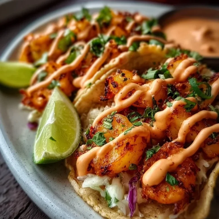 Delicious Bang Bang Shrimp Tacos topped with fresh ingredients and vibrant sauces.