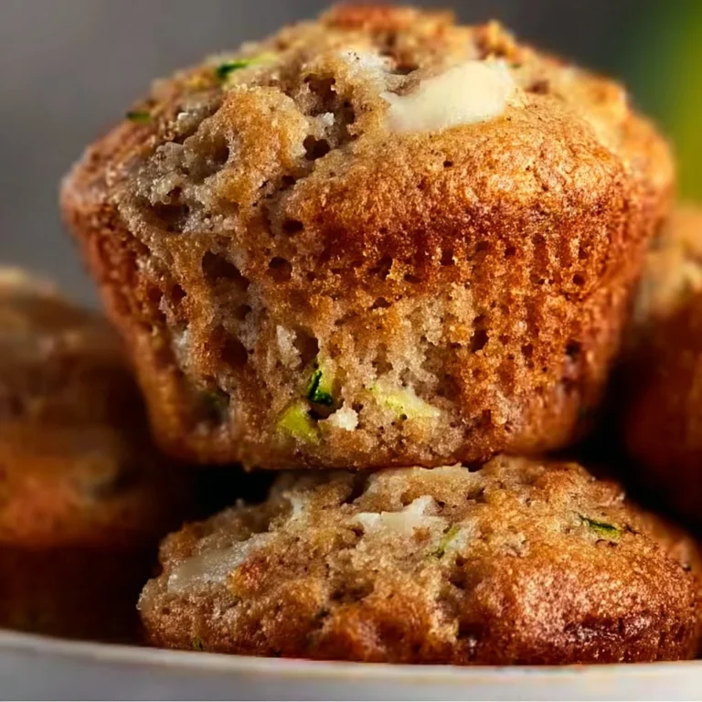 Delicious homemade banana zucchini muffins on a wooden table.