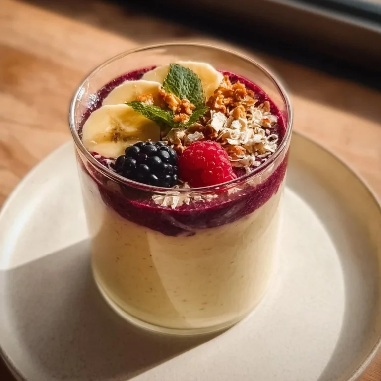 Delicious breakfast smoothie with fruits and greens in a glass