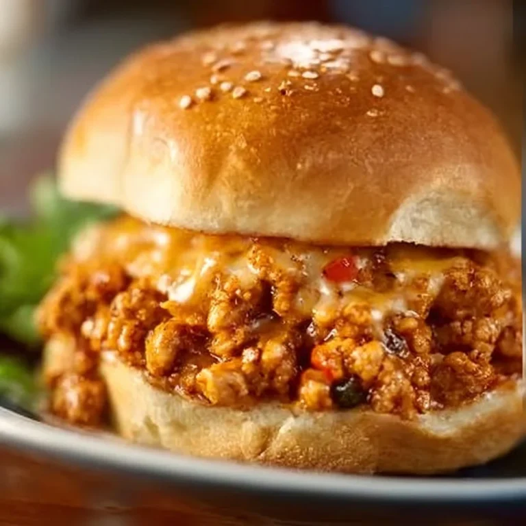 Cajun Chicken Sloppy Joes served with fresh toppings and a side of fries