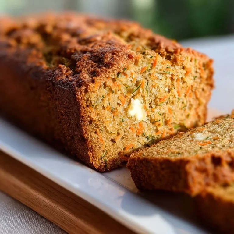 Slice of Carrot Apple Zucchini Bread on a plate, showcasing its moist texture and flavors.