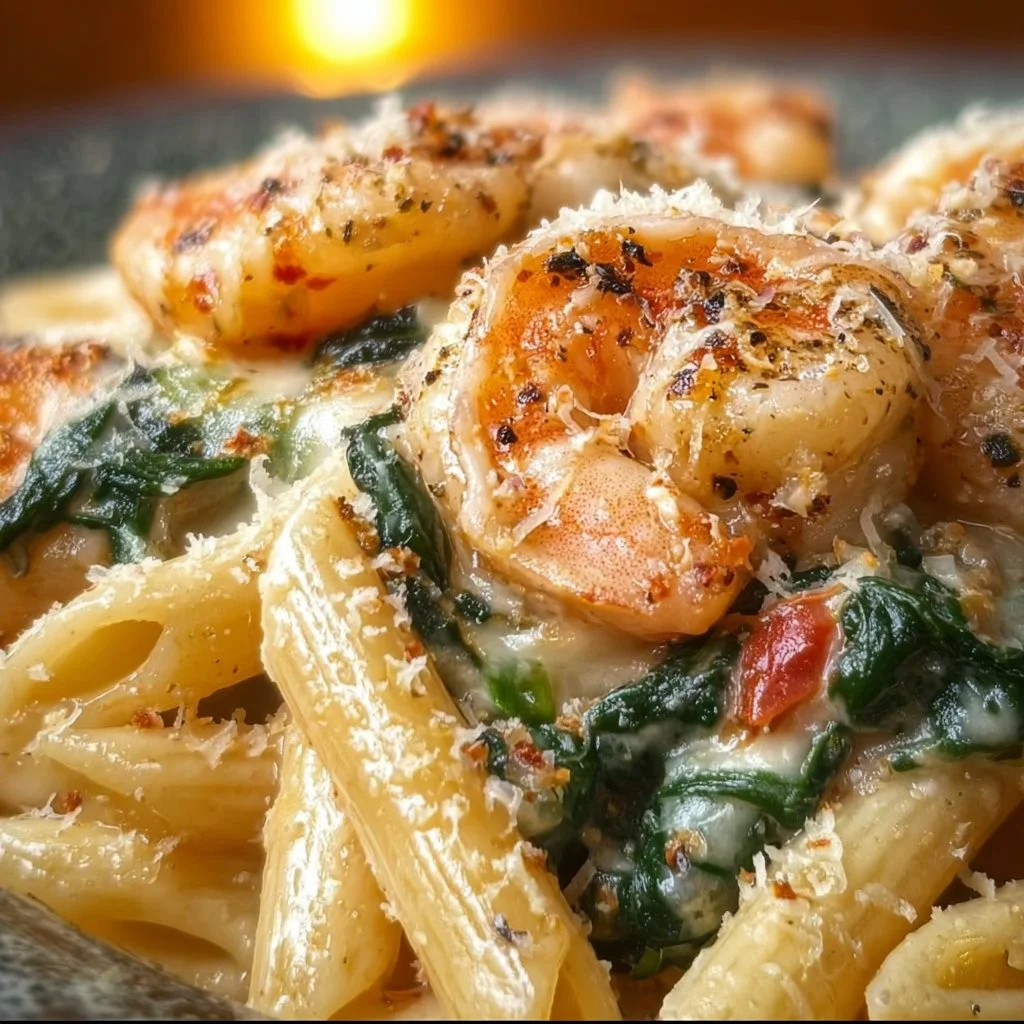 Cheese Shrimp Penne Pasta & Spinach