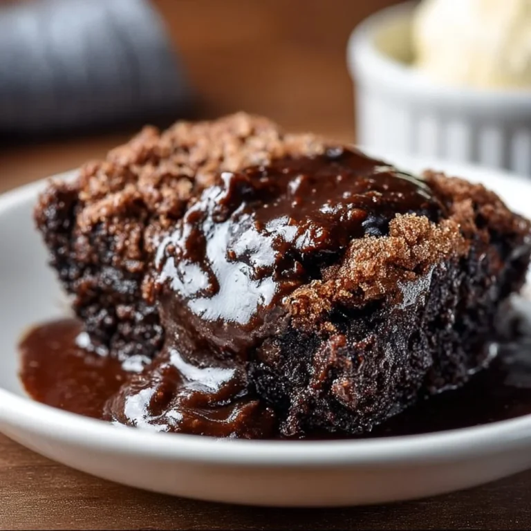 Delicious homemade Chocolate Cobbler dessert served warm with ice cream.