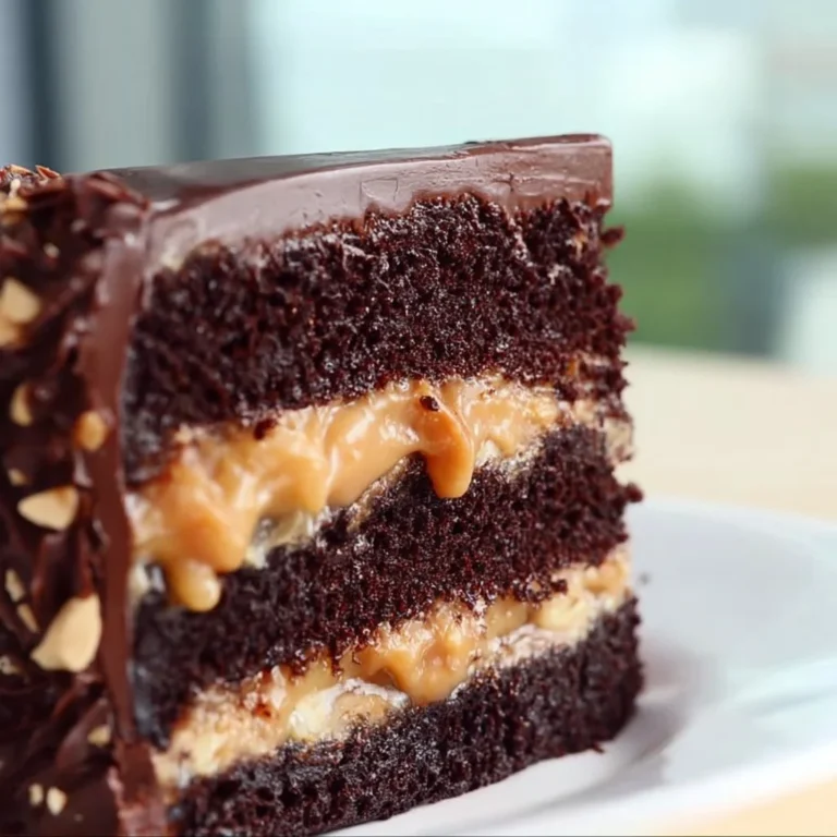 Decadent Chocolate Snickers Cake topped with caramel and peanuts
