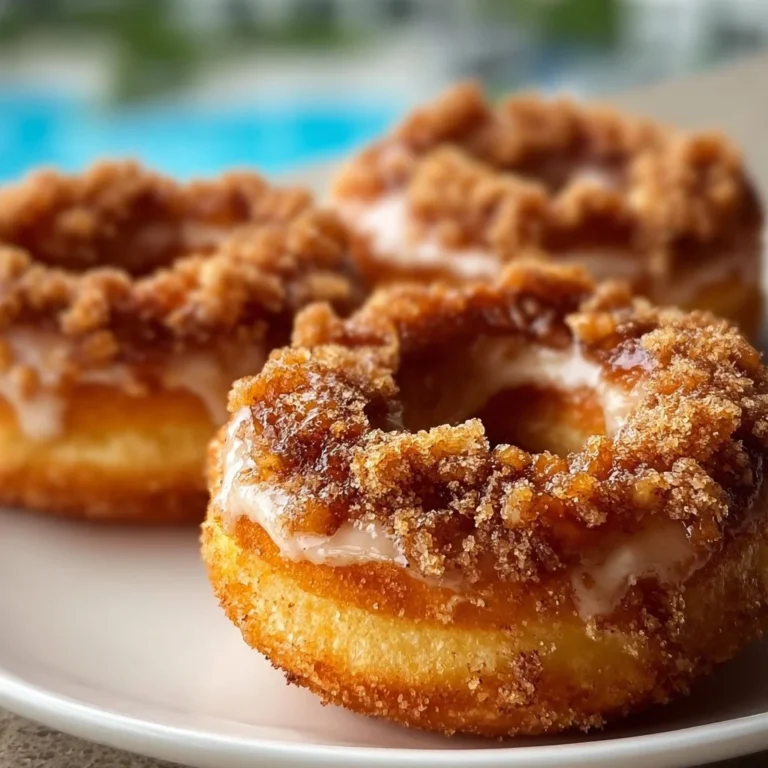 Delicious Classic Peach Cobbler Cheesecake Donuts with peach and cream toppings