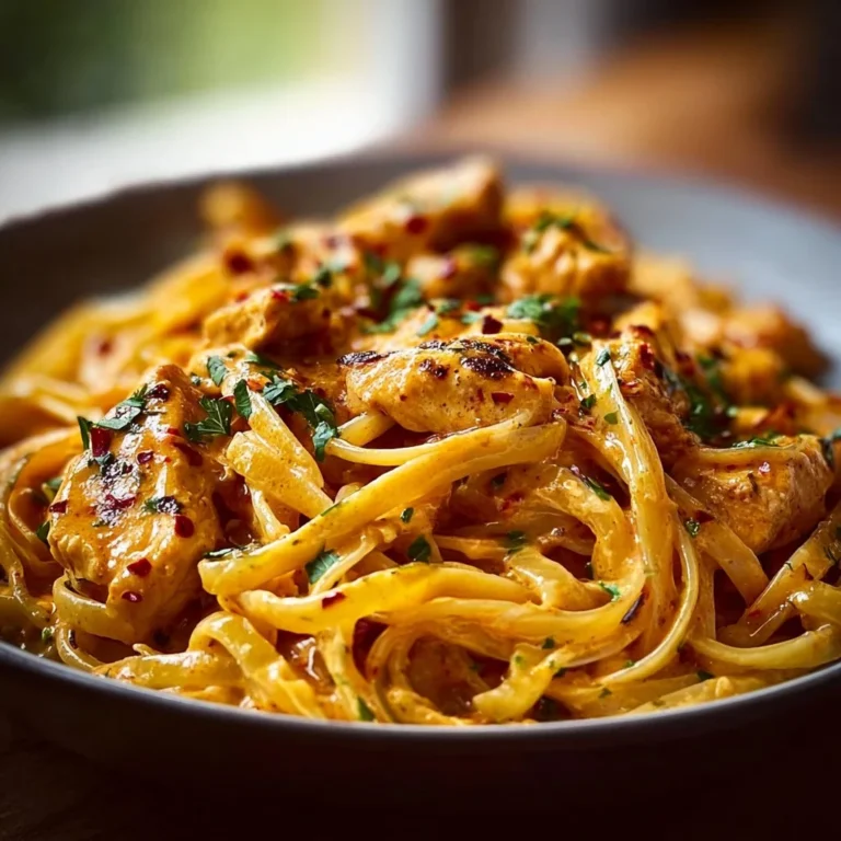 Plate of Cowboy Butter Chicken Linguine with fresh herbs and spices.