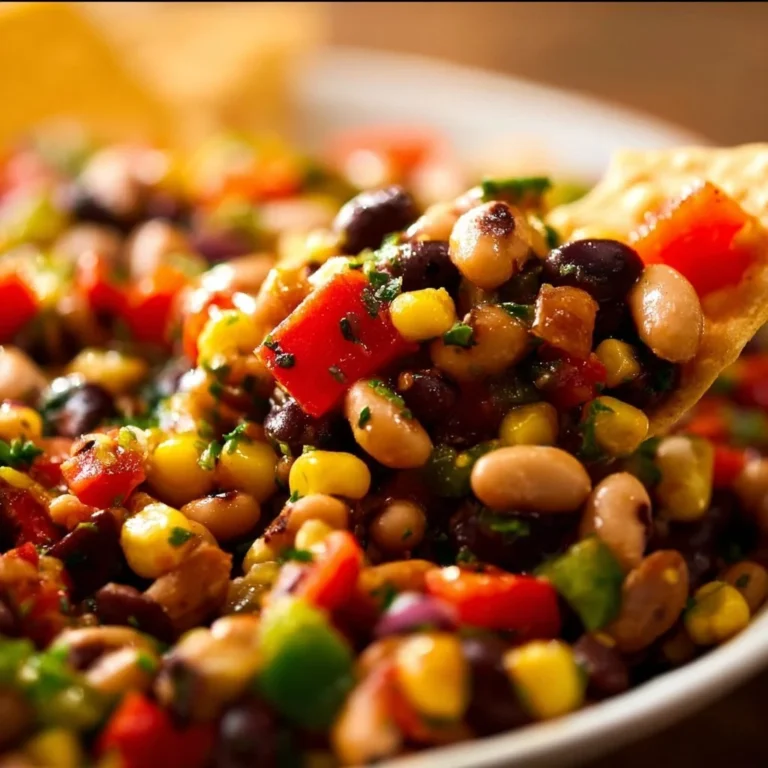 Colorful bowl of Cowboy Caviar with black beans, corn, and vegetables
