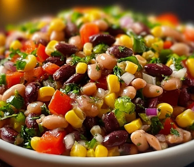 Cowboy Caviar dish with black-eyed peas, diced vegetables, and dressing