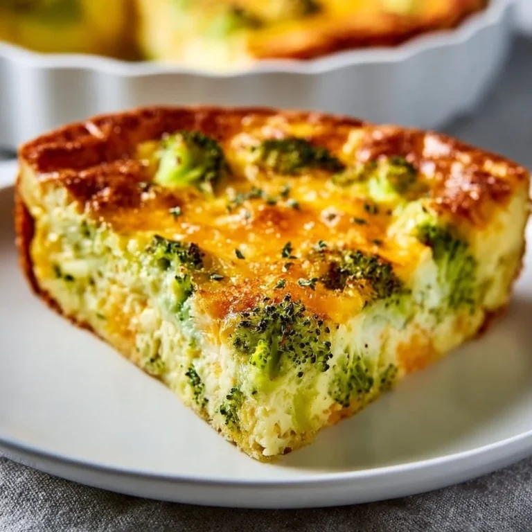 Delicious crustless Broccoli Cheddar Quiche served on a plate