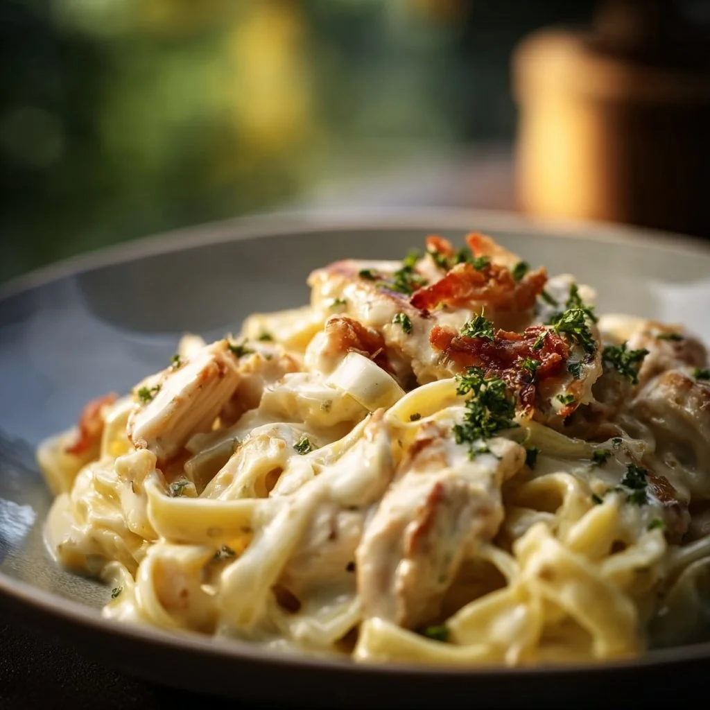 Delicious creamy chicken pasta dish with fresh ingredients and rich sauce