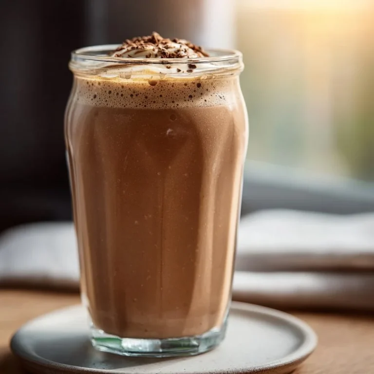 A refreshing dirty chai smoothie garnished with spices and coffee beans.