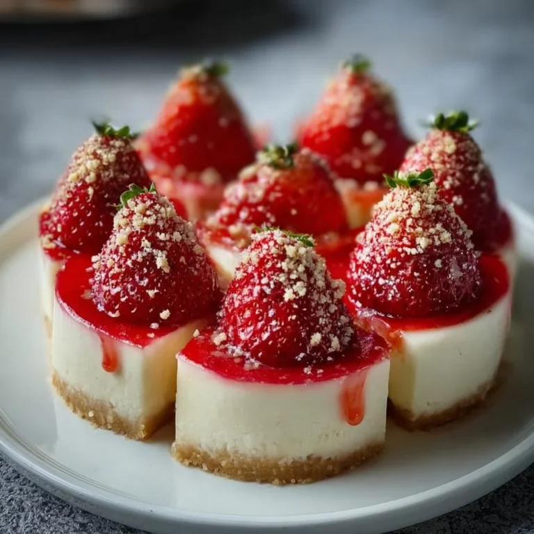 Easy cheesecake deviled strawberries topped with whipped cream and mint leaves.