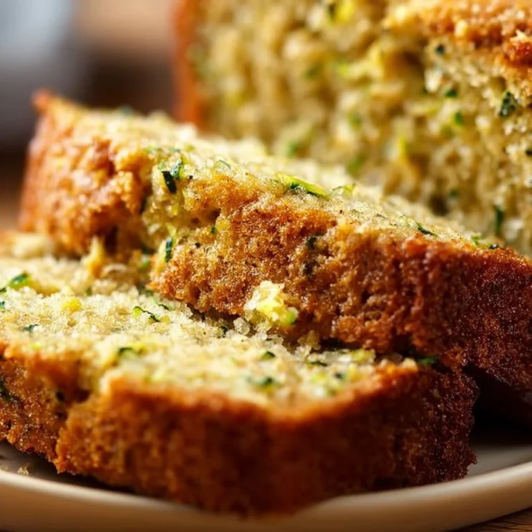 Slice of easy moist zucchini bread on a wooden cutting board