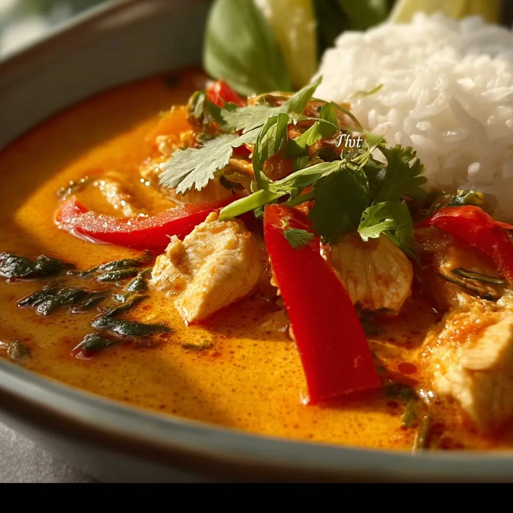 Bowl of easy Thai Red Curry with vegetables and coconut milk
