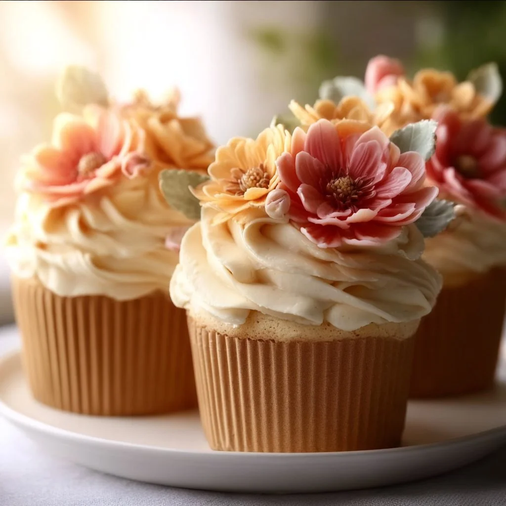 Delicious Fall Buttercream Flower Cupcakes decorated with vibrant flowers
