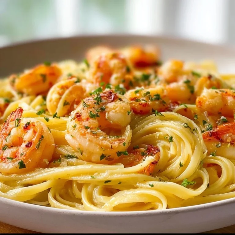 Delicious plate of Garlic Butter Shrimp Pasta with fresh herbs and garlic sauce