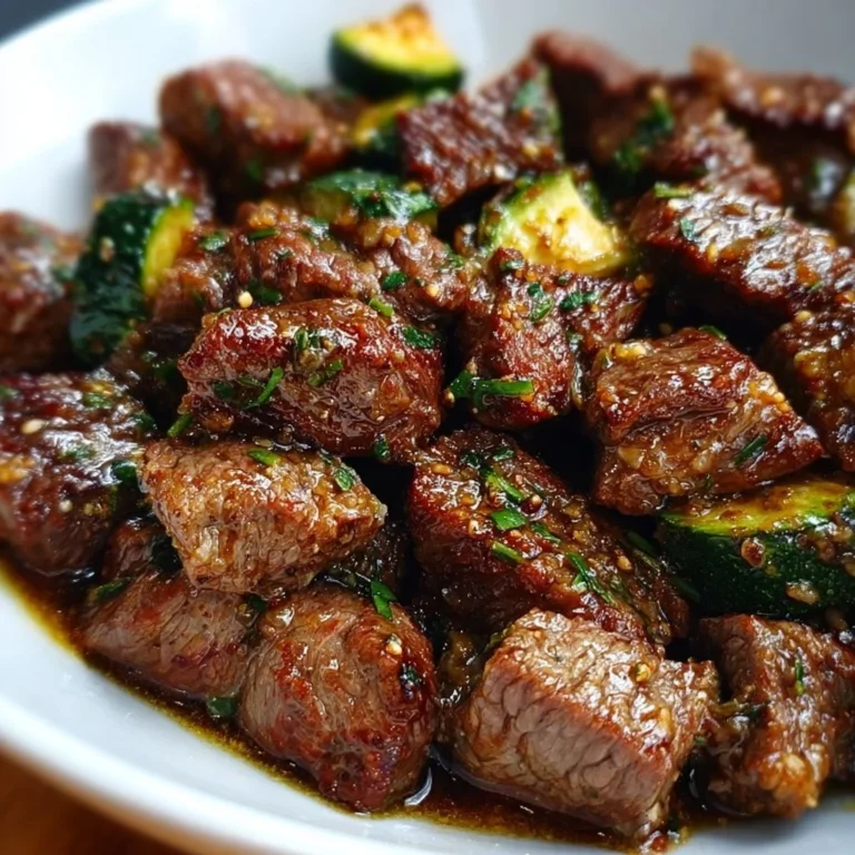 Delicious garlic butter steak bites served on a plate, ready to enjoy.