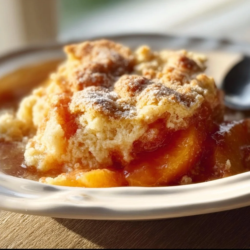 Granny's Southern Peach Cobbler with juicy peaches and golden crust