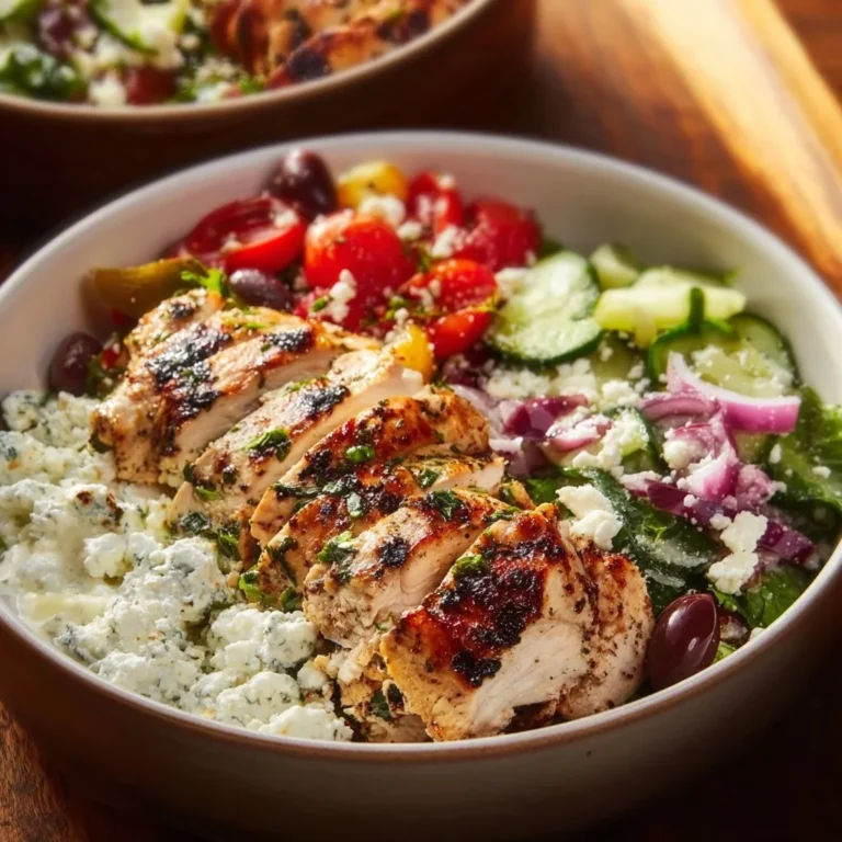 Delicious Greek Chicken Bowl with fresh vegetables and herbs