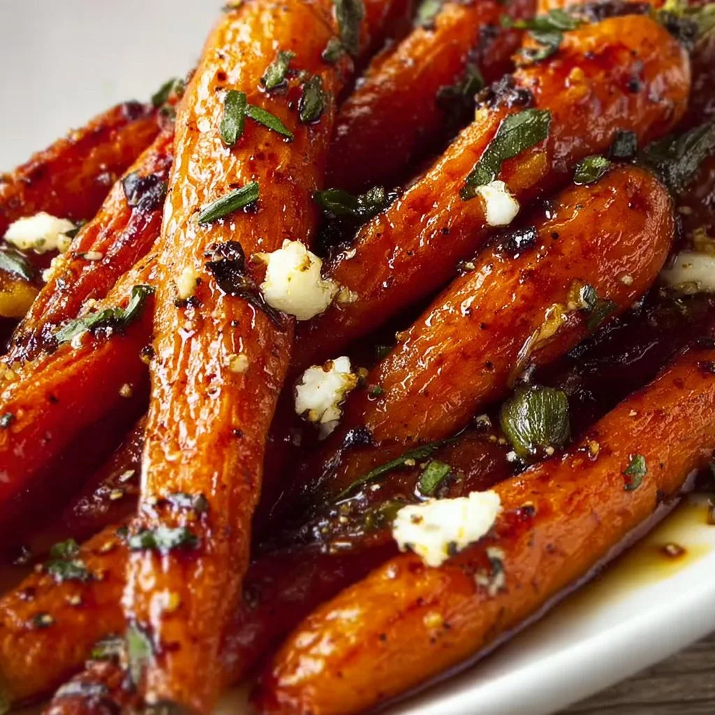 Bowl of heavenly roasted carrots garnished with herbs