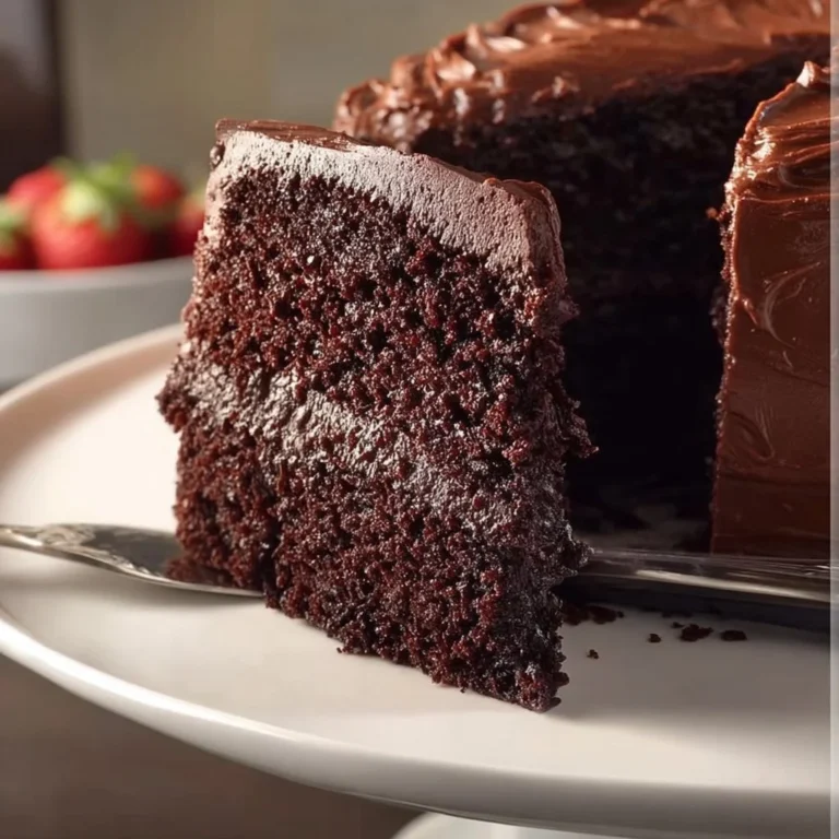 Delicious homemade Hershey Chocolate Cake topped with chocolate frosting