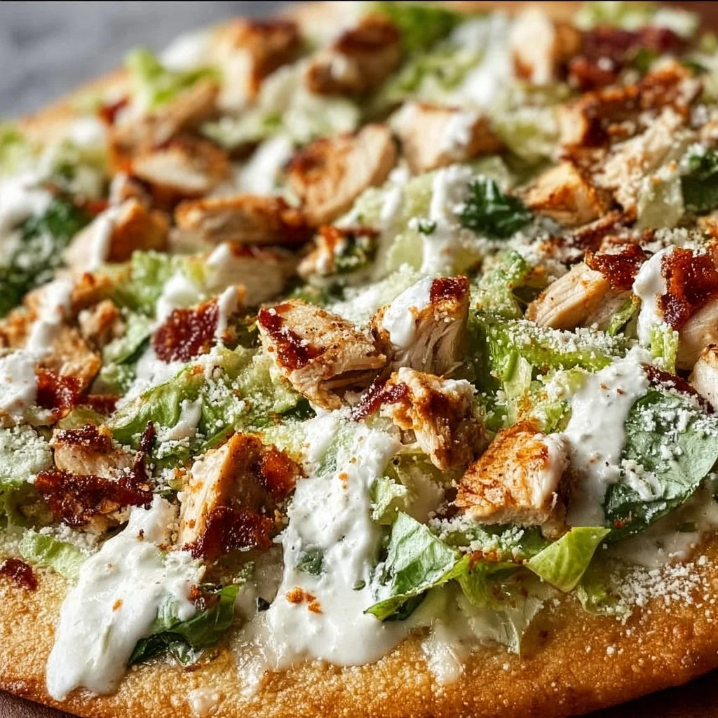 High Protein Chicken Caesar Salad Pizza
